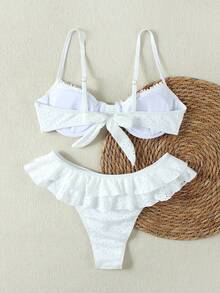 2026 Summer & Spring French Style White Ruffle Bikini Swimsuit, Sexy Beach Vacation 2 Pieces Swimwear, Fashionable Girl Style - White - View 3