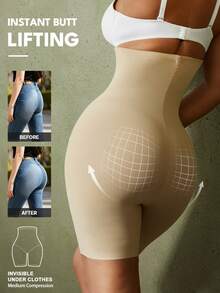 1pc Women's High Waist Invisible Shaping Shorts, Tummy Control, Butt Lifting, Body Shaping, Flat Abdomen, Seamless Waist Trainer - Apricot - View 5