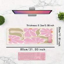 1pc Extra Large Floral Mouse Pad - Elegant Pink And Beige Floral Design, XXL Rubber Desktop Mat, Stitched Edges, Suitable For Women, Artists And Gamers, Extended Gaming And Office Decor, Mouse Pad Accessory |   Decorative Mouse Pad |   Smooth Surface Pad, Large Mouse Pad - 查看 6