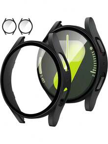 2 Packs Case With Tempered Glass Suitable For Galaxy Watch 4/5/6/7 Screen Protector 40/44mm Women Men, Hard PC Overall Protection Anti-Slip Scratch-Resistant Cover Suitable For Galaxy Watch 4/5/6/7 Case, Intelligent Watch Case Accessories, Black - Black*2 - View 12