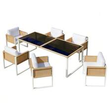 Polyrattan Dining Table And Chair Set, Garden Furniture, 6-Person Garden Dining Set With Armchairs, Removable And Washable Fabric Covers - 白色 - 查看 8