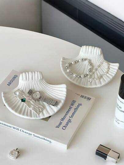 1pc White Minimalist Shell Jewelry Tray, High-End Versatile Shell Decor, Small Jewelry Organizer Tray, Elegant Entryway Key Holder