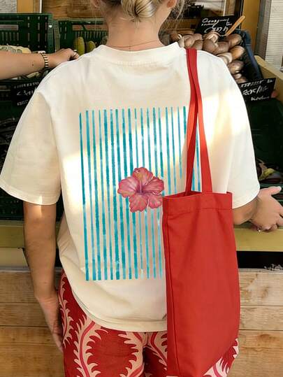 1件少女印花短袖T恤，学生青少年服装，夏季儿童礼物