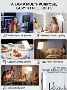 A Multifunctional 10 Inch Square  LED Square Light Kit,  With A 110cm Phone Holder, A Single Tablet Light With A Quarter Screw, Adjustable To 3 Colors - USB Powered | Suitable For Home, Video Recording, And Mobile Live Streaming,Game Streaming - Black - View 9