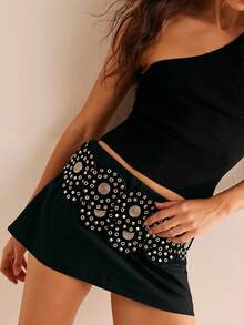 Women's Cotton Linen Skorts Casual Cute A-Line Mini Skirts With Ruffle Trim High Waist - 黑色 - 查看 4