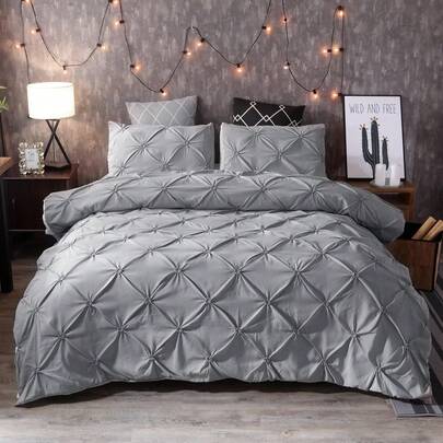 3Pcs Grey Diamond Lightweight Comforter Sets -AU Double Queen King Bedding Set With Two Pillowcases,Soft & Comfortable With Polyester Filling, Machine Washable, Suitable For Bedroom, Dorm And Hotel Decor, Essential Autumn/Winter Bedroom Accessory,Wedding Items,Valentines Day Home Bed Room Decor,Mothers Day Gift,All Season