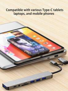 USB C HUB 适配器扩展坞，USB3.0 多功能电脑 SD 卡读卡器 - 銀色 - 查看 9