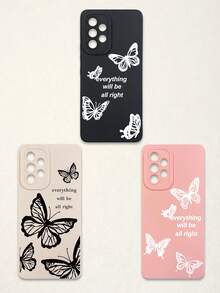 Funda de teléfono suave con protección de lente, 3 piezas con estampado de mariposa y letra, mariposa + estampado de eslogan "Todo estará bien", compatible con iPhone y Galaxy - Multicolor - Ver 55