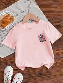 Áo thun ngắn tay cổ tròn in họa tiết ngộ nghĩnh dành cho bé gái, kiểu dáng thường ngày, thích hợp mặc mùa hè. - Hồng - Xem 5