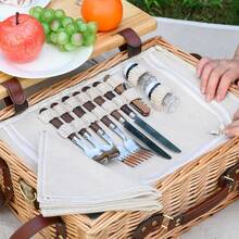 Multifunctional Wicker Picnic Basket Set 4 With Blanket & Picnic Table, Insulated With Complete Tableware, Outdoor Camping & Picnics, Natural - Natural With Blanket & Table for 4 - View 9