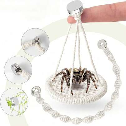 1 pieza Puente magnético de araña saltarina, mini casa, hamaca pequeña para mascotas, diseño magnético flexible, estructura de red de cuerda que satisface el instinto de trepar, forma compacta adecuada para el entorno de cría, aplicable para arañas saltarinas, cangrejos y otras mascotas pequeñas