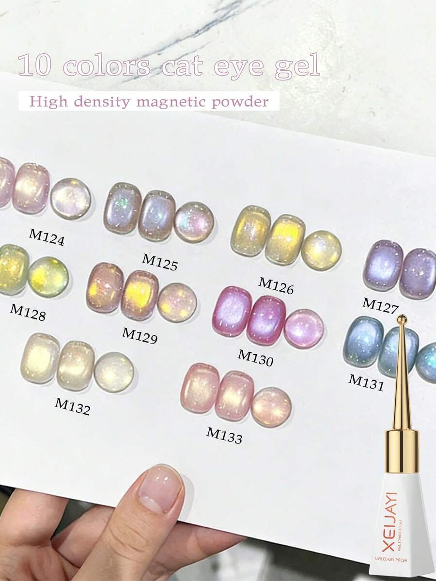 XEIJAYI Sơn móng tay mắt mèo 10ml, bộ 10 lọ, thiết kế nghệ thuật móng tay mắt mèo ba chiều, dụng cụ làm móng UV LED phản quang mắt mèo có nam châm dành cho nữ. - Nhiều màu - Xem 1
