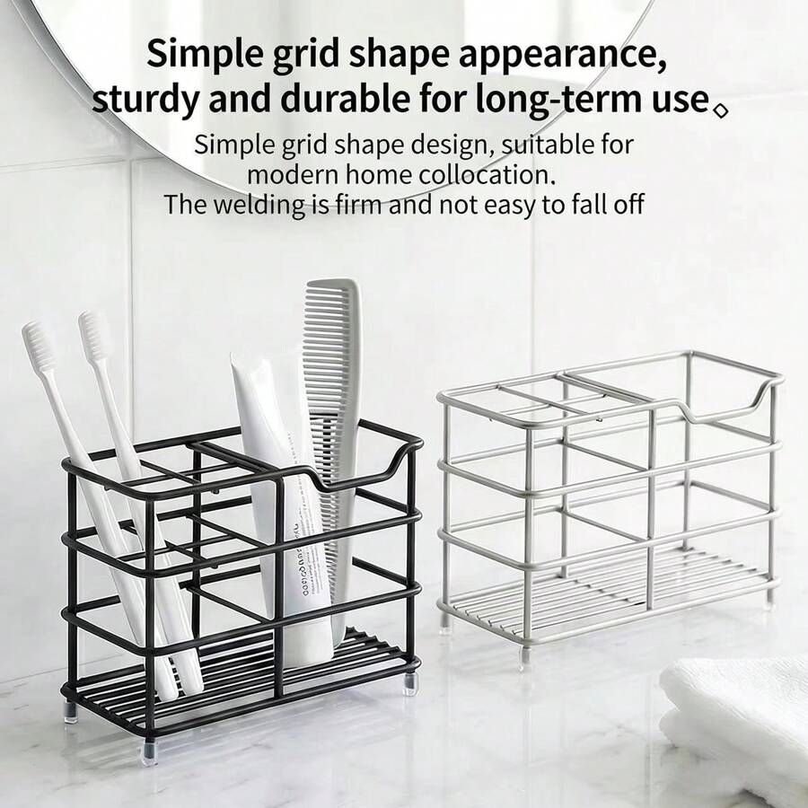 1pc Stainless Steel Toothbrush Holder, Multi-Function Storage Rack Organizer For Toothpaste, Cosmetics And Bathroom Accessories Bathroom