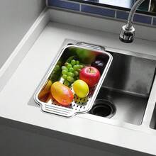 Giá phơi chén đĩa bằng thép không gỉ có thể điều chỉnh, tay đỡ mở rộng, thích hợp để phơi rau củ quả (Màu bạc) - Một giỏ thoát nước - Xem 6