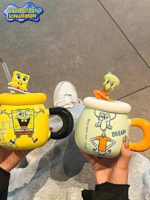 SpongeBob SquarePants Official Couple Mug Series, Including Cups, Mugs, Milk Cups, Coffee Cups, Made Of Heat-Resistant Ceramic Material, IP Design, Multi-Color, Suitable For Holiday Gifts, Family Gatherings, Housewarming Gifts, Dorm Use, Matcha Bowls - Multicolor - View 3