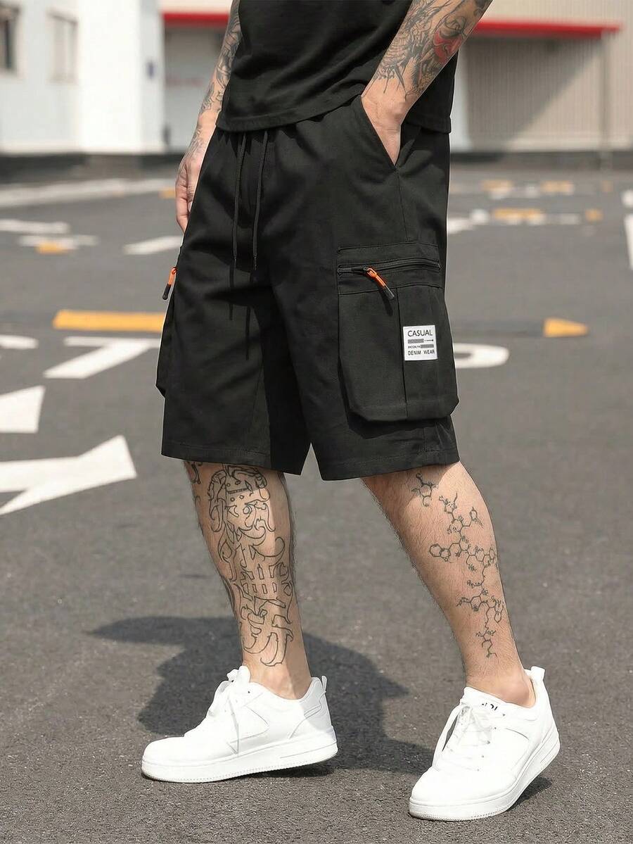 Multi-Pocket Fashionable Cargo Shorts For Men, Casual Sports Bermuda Shorts Suitable For Summer, Sports And Outdoor Activities - Black - View 1