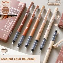 6pcs Coffee Themed Quick-Drying Liquid Ink Gel Pens, Smudge-Proof, Soft Touch, Suitable For Note-Taking, Drawing, School & Office Supplies - Black - View 4