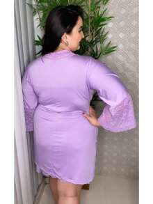 Luxury Lace Robe, Plus Size, Bathrobe - LILAC - View 2