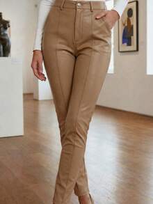 POP WEAR REF PK0912 LEATHER PANTS WITH A CENTRAL LINE DESIGN THAT SLIMS THE SILHOUETTE - Brown - View 1