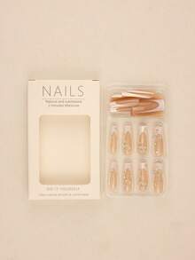 24pcs Trapezoid Press-On Nails, Dreamy Aurora Silver Rhinestone Star Manicure Set With Translucent Nude Pink Base, Aurora White French Tips And Full Rhinestone Star Decor, Suitable For Parties, Music Festivals Or Occasions Seeking Unique Attention-Grabbing Style - Multicolor - View 7
