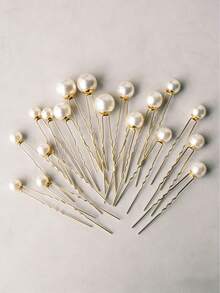 18pcs Set Bright Faux Pearl Minimalist Bridal Hair Pins, Suitable For Wedding, Daily Hairstyle Decor, Women's Party & Holiday Occasions,Summer,Beach,Festival,Elegant - Gold - View 2