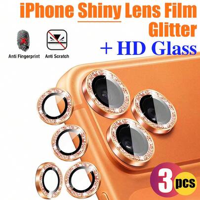 3片装 - 适用于 17/17 Pro/17 Pro Max的相机镜头保护膜，防刮花，亮面设计，1.1倍高清画质还原，防水防震，9H硬度，适用于手机壳及配件，馈赠亲友佳品 - 橙色