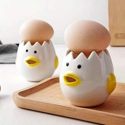 Ceramic Chicken-Shaped Egg Yolk Separator, Serrated Design, Suitable As Gift For Friends, Family, And Colleagues