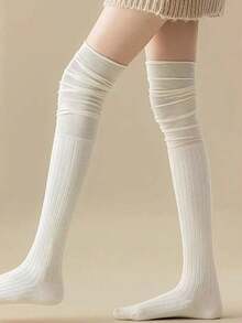 1pair Women's Over-Knee Winter Warm Boot Socks, Long And Thigh High, Cozy - 白色 - 查看 13