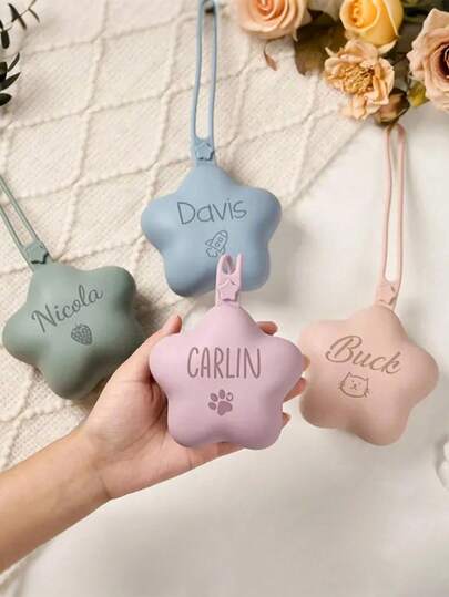 Customized Name Box, Cartoon Decorative Organizer, Personalized Storage Box, Star Design Storage Case, Christmas Gift Idea, Festive Decoration, Travel Essential, Home Decor, Cartoon Style, Lovely Ornament, Gift For Family, Daily Organizer