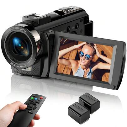 Nicamery 1080P Full HD 24MP Vlogging Kamera, 16X Digitalzoom, 3,0" IPS drehbarer Bildschirm, Gesichtserkennung, Lächeln-Auslösung, Beauty-Funktion, Bildstabilisator, Zeitlupe, Einsteiger-Camcorder mit 2 Akkus, geeignet für Reisen, Meetings, Unterrichtsaufnahmen [Speicherkarte nicht enthalten]