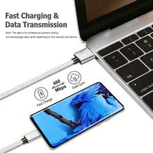 USB A 转 Type-C 3A 快充数据线[3.3 英尺/6.6 英尺/10 英尺] USB-C 快充尼龙编织线，兼容三星 Galaxy S26 S25 S24 S23 S22 S21 S10、Note 20 10 9 A51 G8 G7、Pixel 及其他 USB-C 设备，白色，女士节礼物 - 銀色 - 查看 4