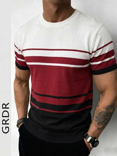  GRDR Men's Summer Knit Short Sleeve Sweater, Suitable For Light Business Wear