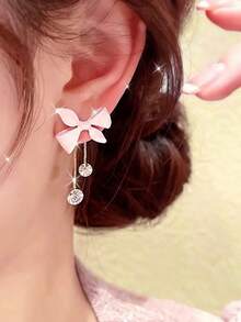 1 Pair Exquisite Elegant Niche High-End Bowknot Tassel Earrings, Suitable For Teenage Girls Daily And Festival Wear - Bow Tassel - View 3