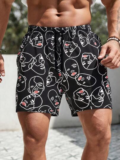 MAISONFOX Quần short đi biển nam in hình chân dung toàn thân, quần bơi thể thao ngoài trời mùa hè, kiểu Hawaii, đồ bơi nam, quần short thể thao nhanh khô, thích hợp mặc hàng ngày và đi nghỉ mát, quần short lướt sóng biển, quần bơi kiểu Hawaii có dây rút, thích hợp mặc đi hồ bơi dự tiệc.