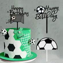 Set de decoración de pastel de cumpleaños con tema de fútbol, que incluye 6 piezas/3 piezas/1 pieza, con portería de acrílico, decoraciones de pastel de fútbol, adecuado para decoración de fiesta de cumpleaños de deportes de fútbol - Multicolor - Ver 1