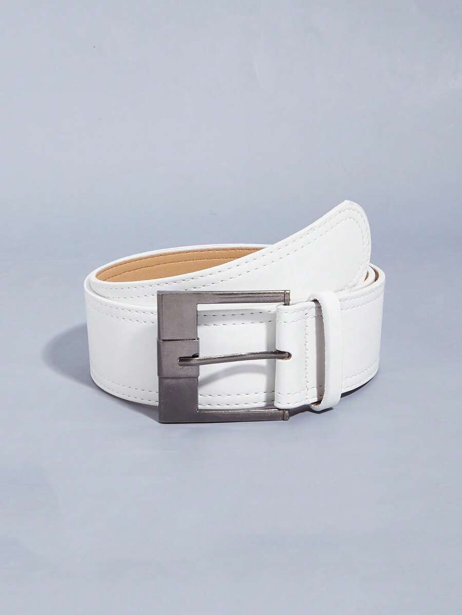 1pc Vintage Gold Square Buckle Rivet Belt For Women, Suitable For Dresses And Coats - White - View 1