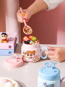 CRAYON SHINCHAN Cốc sứ có nắp đậy, có thể dùng làm giá đỡ điện thoại, cốc sứ dễ thương có tay cầm - Lựa chọn quà tặng hoàn hảo - Nhiều màu - Xem 8