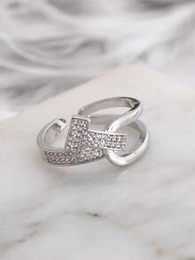 Nhẫn chữ T sang trọng thiết kế lồng vào nhau, đính đá pha lê trong suốt, mạ vàng/bạc, thích hợp làm quà tặng. - T - Xem 2