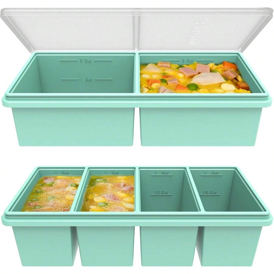 Silicone Soup Freezer Molds With Lids, 2 Cup & 1 Cup Combo, Soup Container Style Cube Trays, Reinforced Steel Rims, Freezing Broth, Meal Prep And Other Dishes, Dishwasher & Oven - 2 Pack - màu xanh lá - Xem 1