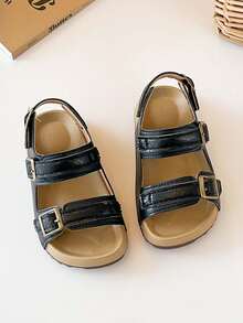 1 đôi dép xăng đan trẻ em unisex dễ thương, thời trang, đa năng, đế mềm chống trượt, thích hợp cho bé đi du lịch, đi biển, mùa hè. - màu đen - Xem 2