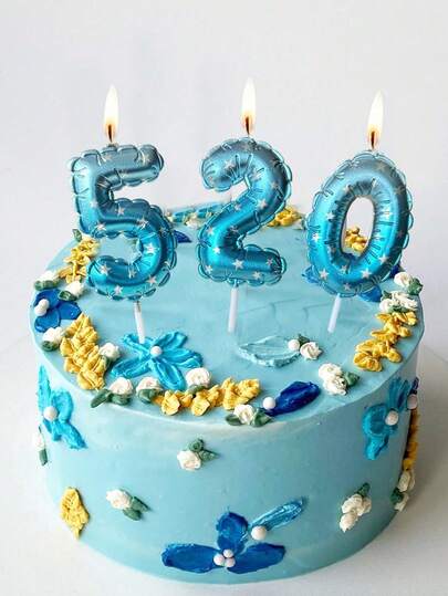 1pc Blue Star Floral Decorative Balloon Shaped Candle, Hand-Painted Birthday Number 0-9 Candles, Happy Birthday Cake Decor, Birthday Party Decoration, Suitable For Birthday, Anniversary, Gender Reveal, Bachelor Party, Graduation - Princess Theme, Feather-Free, Multi-Purpose Celebration Candle, No Electricity Required