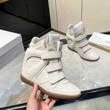 ISABEL Hochwertige High-Top-Sneaker für Damen aus echtem Leder mit 8 cm dicker Sohle und Klettverschluss – vielseitige Freizeit- und Sportschuhe. - Weiss - Übersicht 4