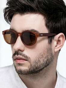Men's/Women's Round Sunglasses With Polarized Wooden Lenses - 棕腿茶框 - 查看 1