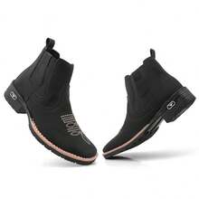 Men's Country Ankle Boot, Casual Suede Cowboy Boot, Comfortable And Durable. - 黑色 - 查看 3