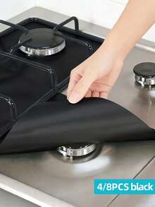 4pcs/8pcs Black Gas Stove Oil-Proof Mat, Washable Cleaning Sheet - View 4