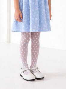 2条装女童透气网眼打底裤，甜美可爱淑女风贴身连裤袜，适合2-10岁女孩日常穿着，春夏款 - 白色 - 查看 4