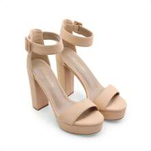 Women 4.5-Inch Chunky High Heel Sandals Fashion Open Toe Ankle Strap With Buckle Adjust Ultra High Heel Sandals, Perfect For Party, Wedding, Prom Night, Spring Summer Outfits - Apricot - View 7