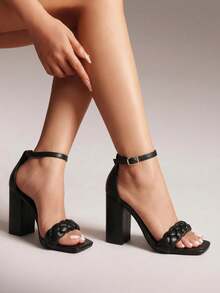 Women High Heel  Summer Sandals Braided Open Toe Ankle Strap Chunky Heeled Sandals Party Wedding Dating Dress Pumps Shoes, For Daily,Vacation - màu đen - Xem 2
