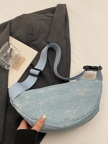 新款女士时尚浅蓝色牛仔布镶钻腰包，编织拉链开口，轻便多口袋拉链隔层，可放置手机、零钱等物品，适合便携旅行、运动、购物，也可作为斜挎胸包使用。 - 藍色 - 查看 11