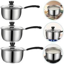 Set Of 3 Stainless Steel Non-Stick Cookware Set With Glass Lids (16cm 18cm 20cm), Induction Gas Electric Stove Suitable, Multipurpose Kitchen Cooking Pot Pan Set - View 7
